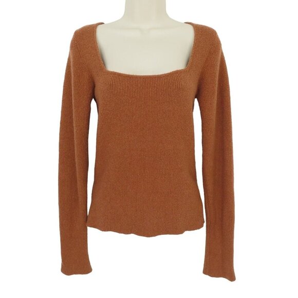 Wilfred Womens Medium Kristy Square Neck Brown Ribbed Sweater Long Sleeve - Picture 13 of 13